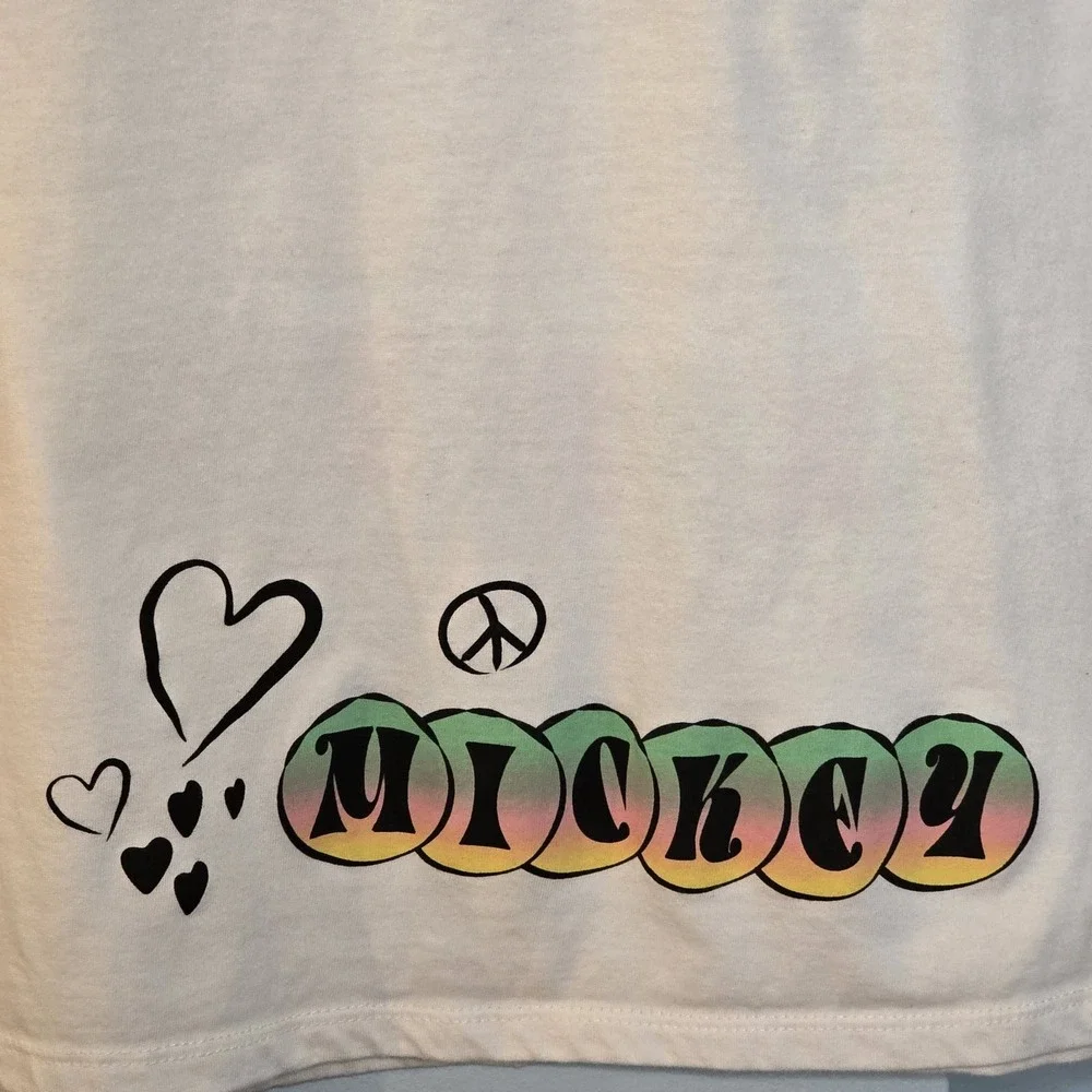 Disney Mickey Mouse T-Shirt Youth M‎ (8-10) White Peace Happiness Y2K
